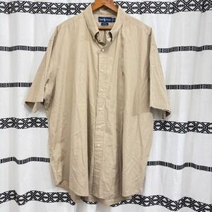 Ralph Lauren Blake Shirt XXL Beige Short Sleeve Button Down 100% Cotton Casual